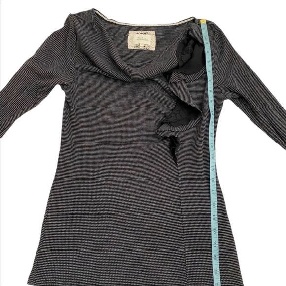 Anthropologie Deletta Black & Gray Striped Ophelia Ruffle & Lace Knit Top,Size M - Picture 9 of 12